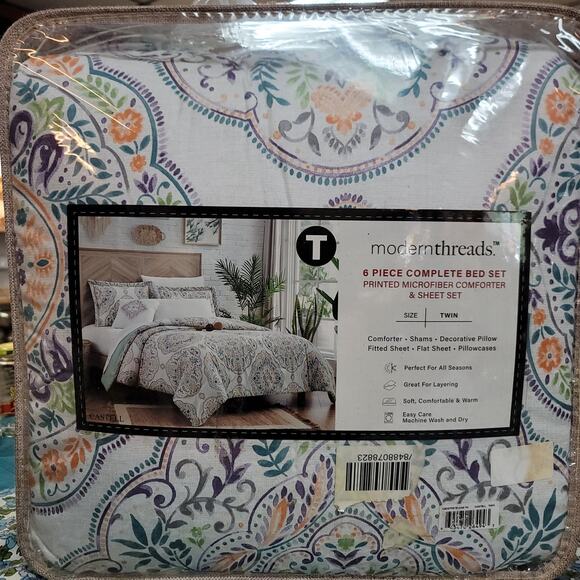 Modern Threads TWIN 6 Piece Comforter Set All Seasons BOHO Print Multicolor - Picture 2 of 3